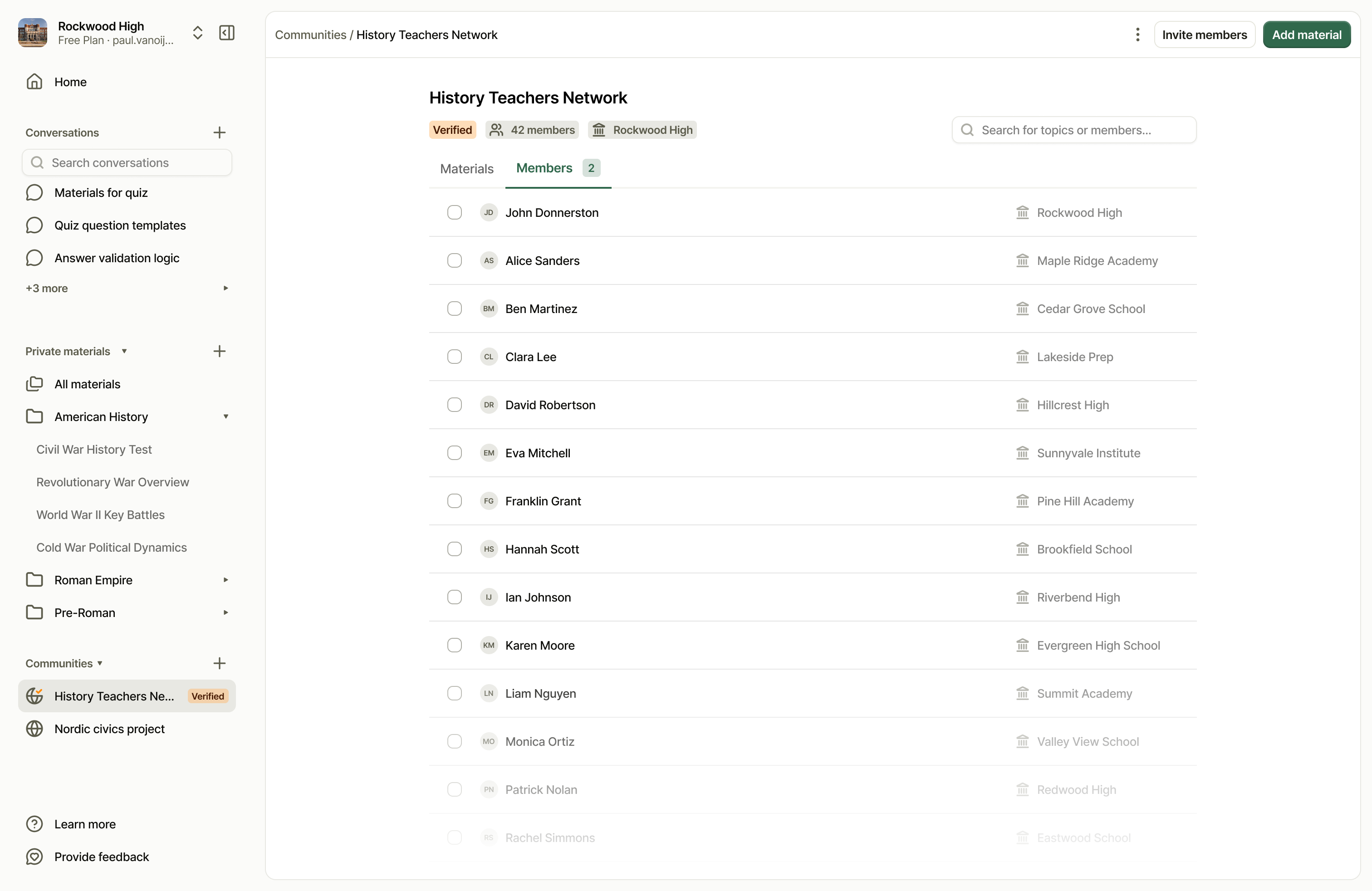A verified History Teachers Network community with 42 members from different schools